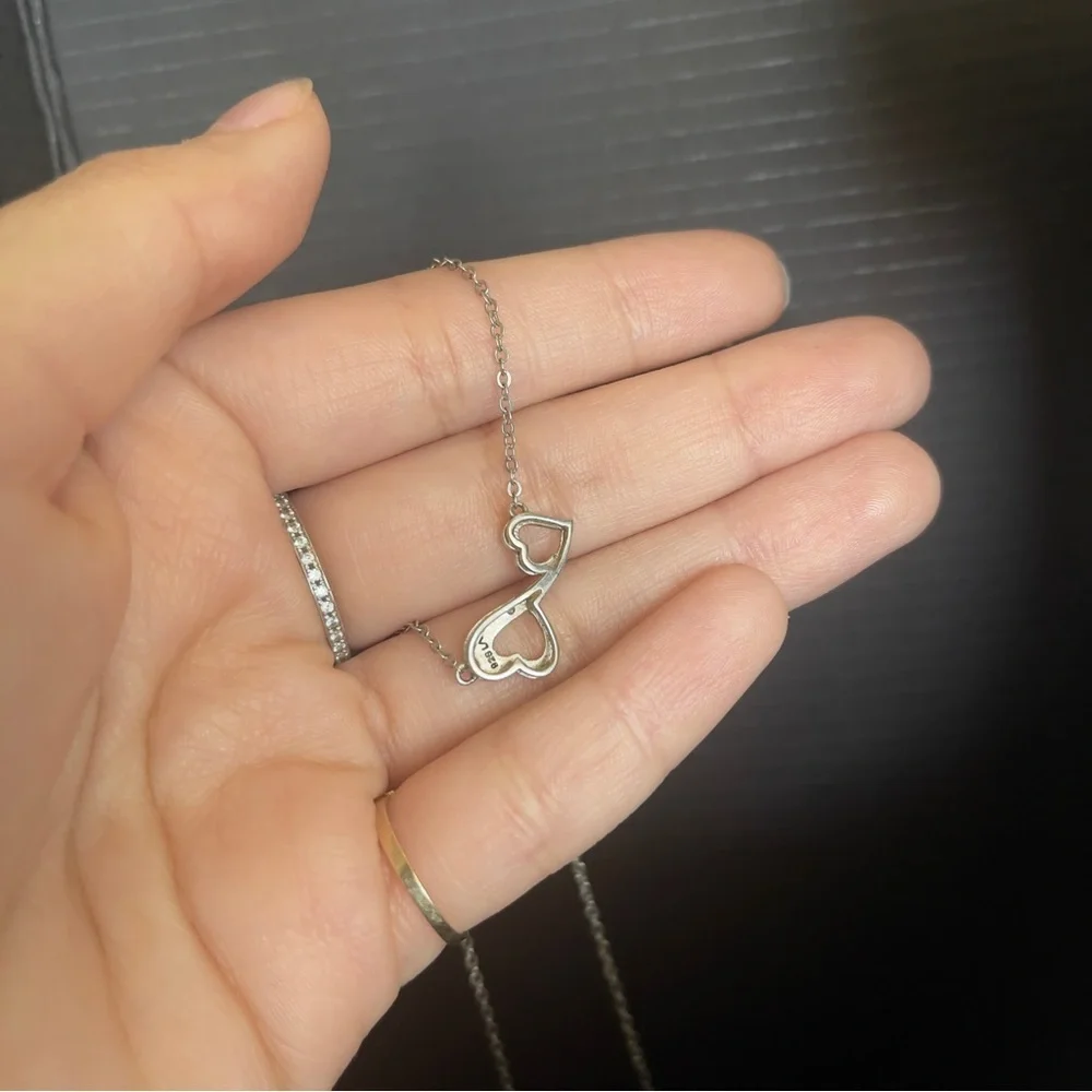 Sterling Silver Diamond Heart Infinity Necklace 18 Inch